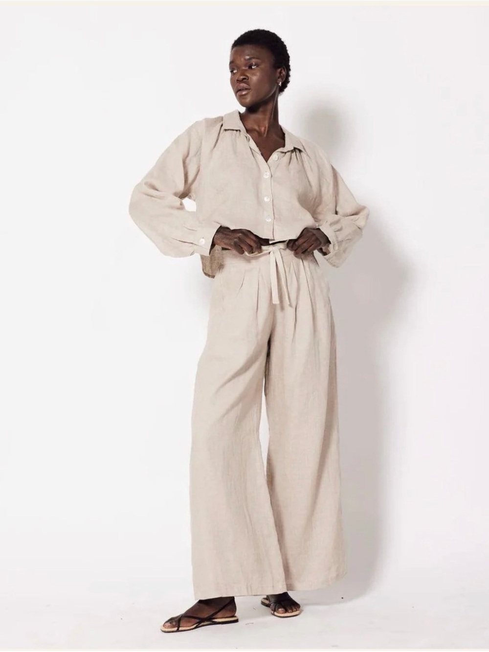 Cleobella Natural-Tone Wide Leg Linen Pants